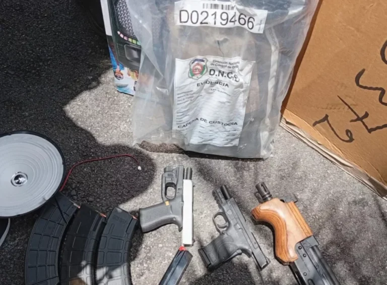 Aduanas y DNCD incautan armas y drogas dentro de caja y bocina en el puerto de Haina