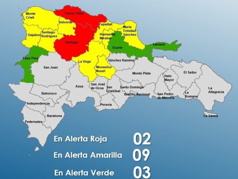 Emiten alerta roja para Santiago y Puerto Plata por lluvias