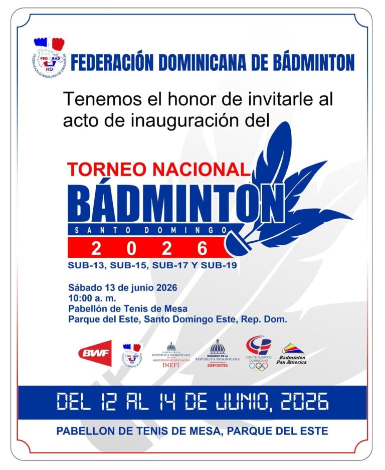 Federación Dominicana de Bádminton anuncia el Torneo Nacional Santo Domingo 2026 en el Parque del Este